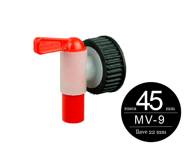 Válvula con cierre de palanca de media vuelta y sistema de auto-venteo para garrafas con rosca de 45 mm, ideal para líquidos como agua, solventes, jabón líquido, gasolina y aceite; flujo continuo y diseño anti goteo. Válvula con cierre de palanca de media vuelta y sistema de auto-venteo para garrafas con rosca de 45 mm, ideal para líquidos como agua, solventes, jabón líquido, gasolina y aceite; flujo continuo y diseño anti goteo.